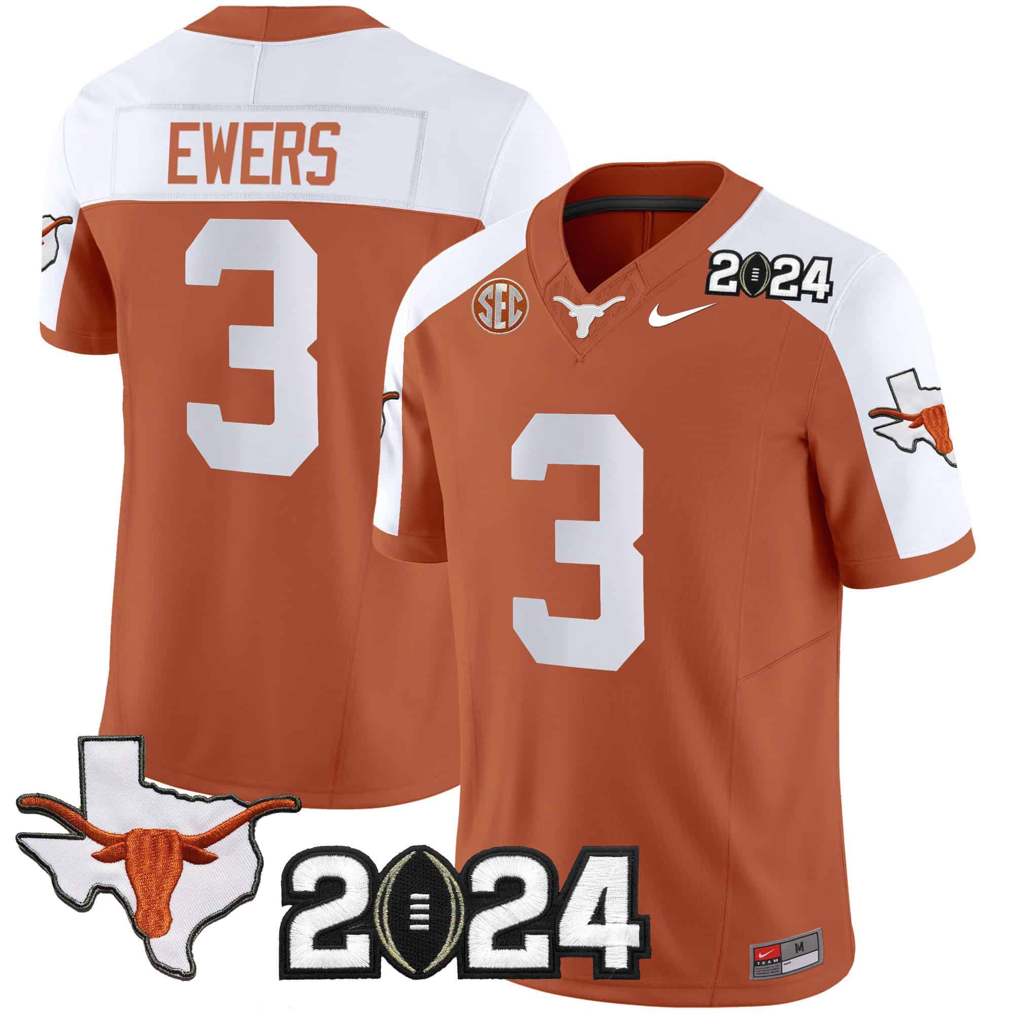 Men Texas Longhorns #3 Ewers Orange 2024 Nike Vapor Limited NCAA Jersey